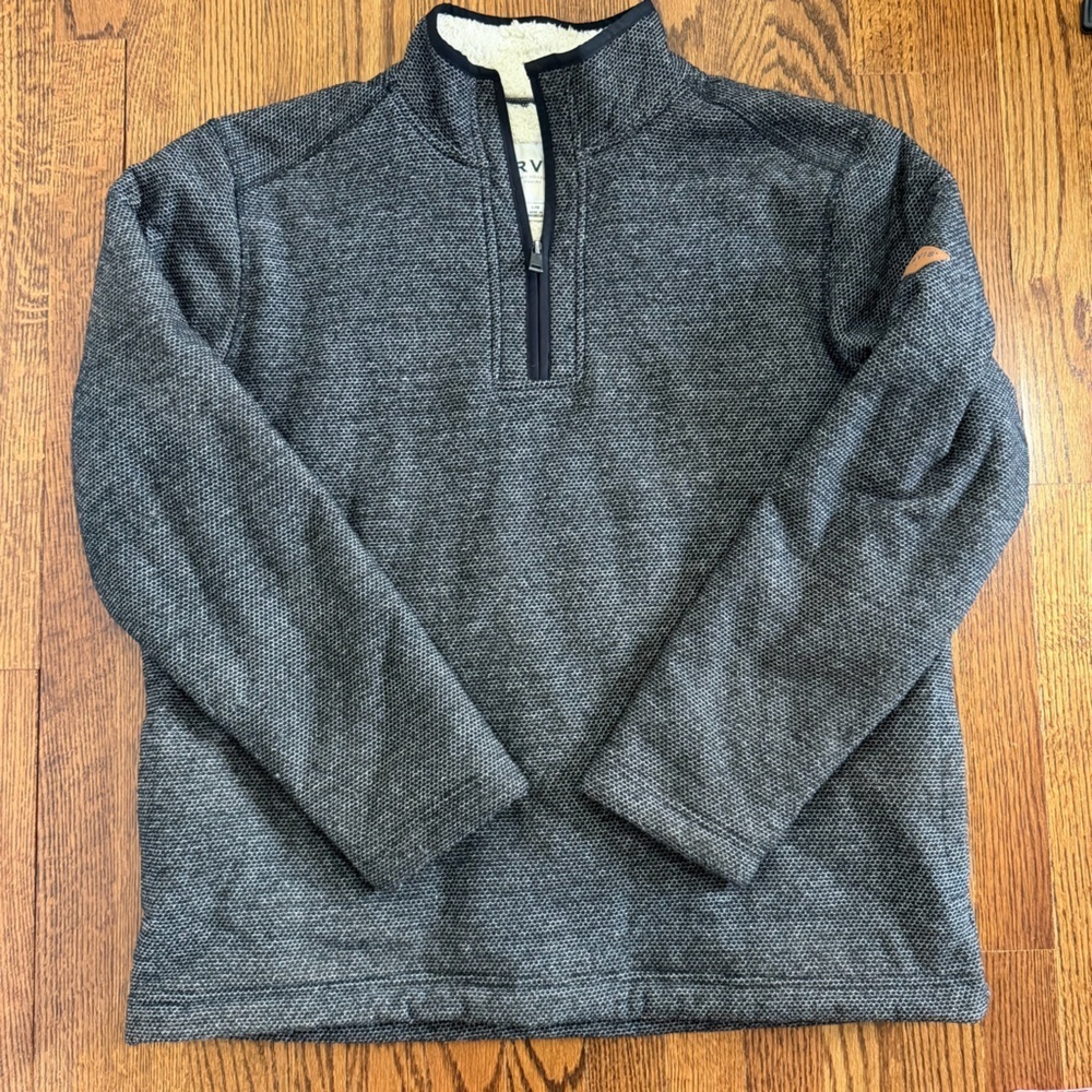 Orvis Black Tan 1/4 Zip Sherpa Lined Pullover Size Large